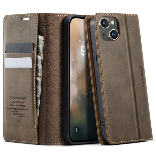 iPhone 13 mini CaseMe 033 Calf Leather Lining Microfibre RFID Blocking Phone Case - Coffee
